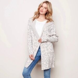 Charlie B cheetah print jacquard hoodie duster cardigan